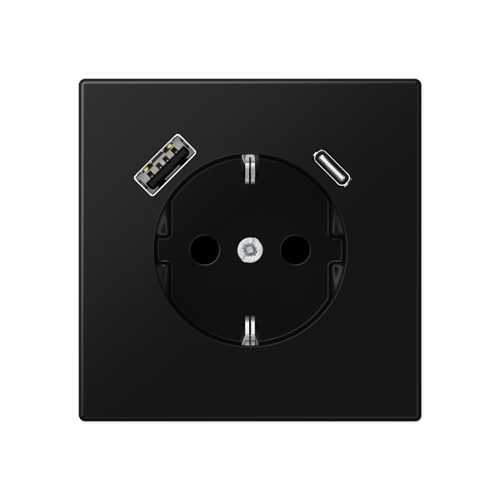  матовый чёрный графит Розетка SCHUKO® с USB-интерфейсом с 1 гнездо USB типа A и 1 гнездо USB типа C LS серия LS1520-15CASWM