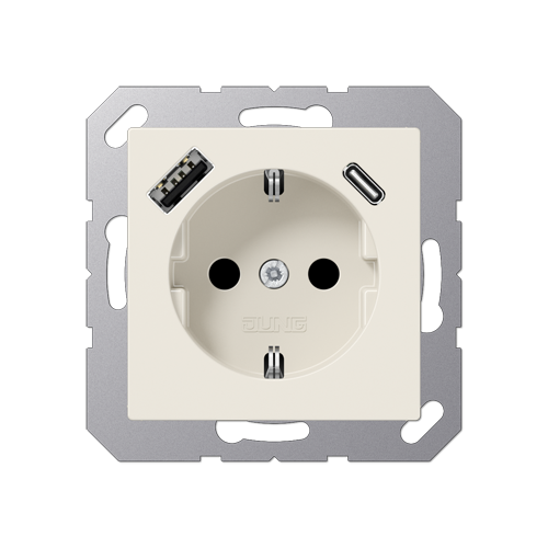 слоновая кость Розетка SCHUKO® с USB-интерфейсом с 1 гнездо USB типа A и 1 гнездо USB типа C Jung A серия A1520-15CA