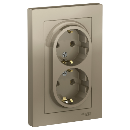  Atlasdesign Розетка двойная с заземлением, 16А, в сборе, Шампань Schneider Electric ATN000524