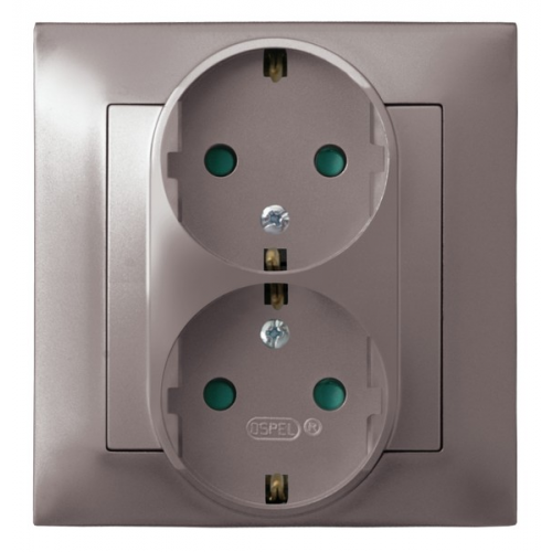 Ospel Impresja Титан Розетка 2-я с/з Schuko со шторками, с рамкой GP-2YSP/23
