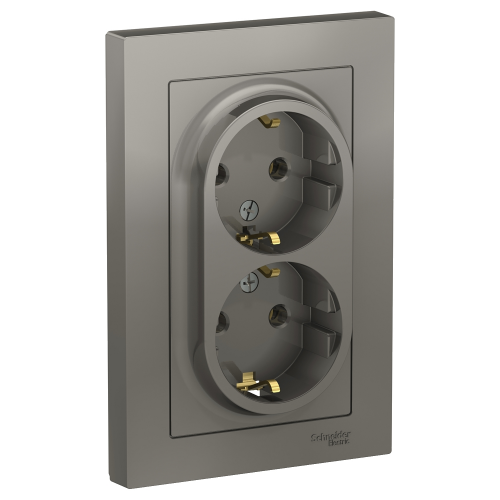  Atlasdesign Розетка двойная с заземлением, 16А, в сборе, Сталь Schneider Electric ATN000924