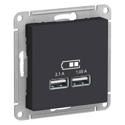  Atlasdesign USB Розетка, 5В, 1 порт x 2,1 А, 2 порта х 1,05 А, механизм, Карбон Schneider Electric ATN001033