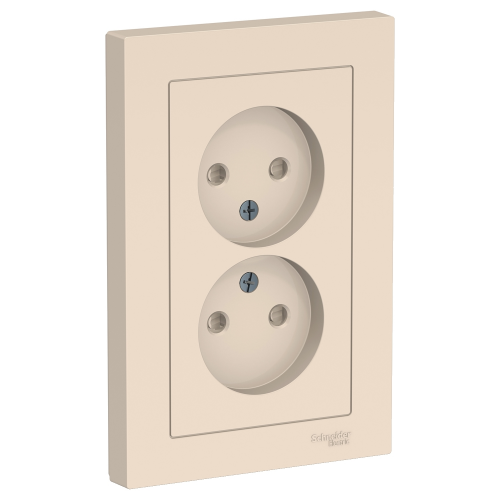  Atlasdesign Розетка двойная без заземления со шторками,16А, в сборе, Бежевый Schneider Electric ATN000222