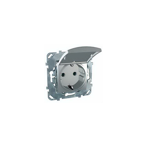  Розетка с з\к со шторками (винт. зажим) с крышкой алюминий Schneider Electric MGU5.037.30TAZD