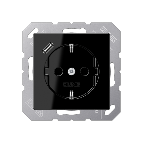  Чёрная Розетка SCHUKO® с 1 USB-портом типа С Jung A серия A1520-18CSW