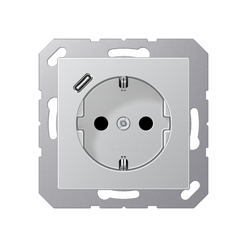  Алюминий Розетка SCHUKO® с 1 USB-портом типа С Jung A серия A1520-18CAL
