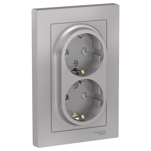  Atlasdesign Розетка двойная с заземлением со шторками, 16А, в сборе, Алюминий Schneider Electric ATN000326