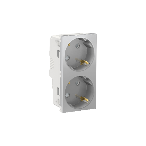  Розетка двойная, со шторками, с заземлением, винт. зажим., Алюминий Schneider Electric NU306730A