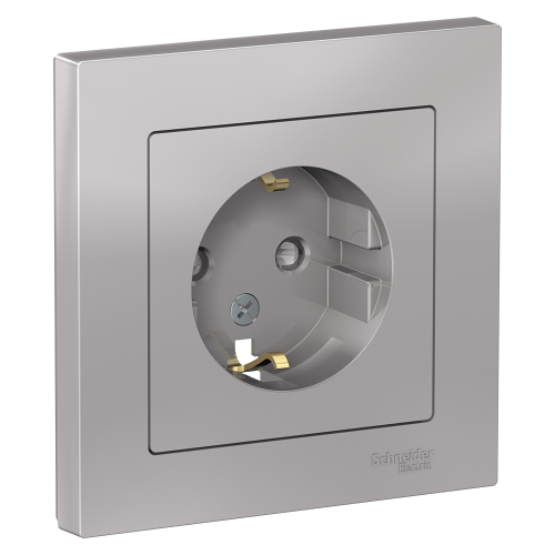  Atlasdesign Розетка с заземлением со шторками, 16А, в сборе, Алюминий Schneider Electric ATN000344
