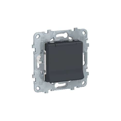  Розетка с заземл., со шторками, с крышкой, 16 А, 250 В, IP40, Антрацит Schneider Electric NU503754TA