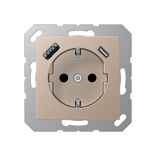  шампань Розетка SCHUKO® с USB-интерфейсом с 1 гнездо USB типа A и 1 гнездо USB типа C Jung A серия A1520-15CACH