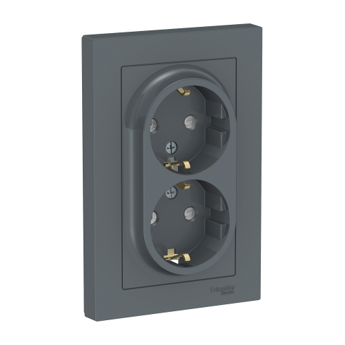  Atlasdesign Розетка двойная с заземлением со шторками, 16А, в сборе, Грифель Schneider Electric ATN000726
