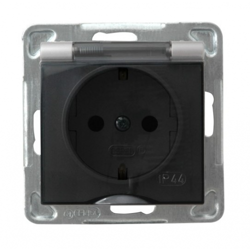 Ospel Impresja Серебро Розетка 1-ая с/з IP44 с крышкой Schuko, без рамки GPH-1YS/m/18/d