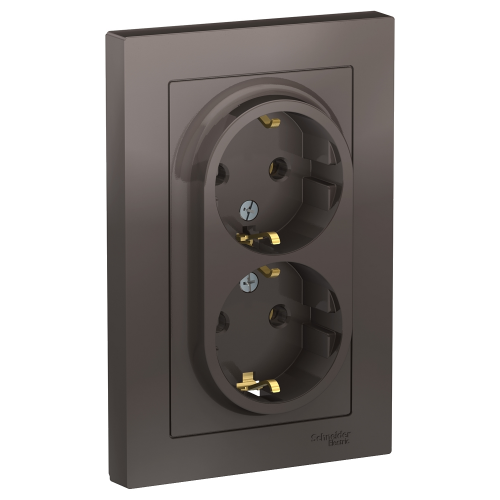  Atlasdesign Розетка двойная с заземлением, 16А, в сборе, Мокко Schneider Electric ATN000624