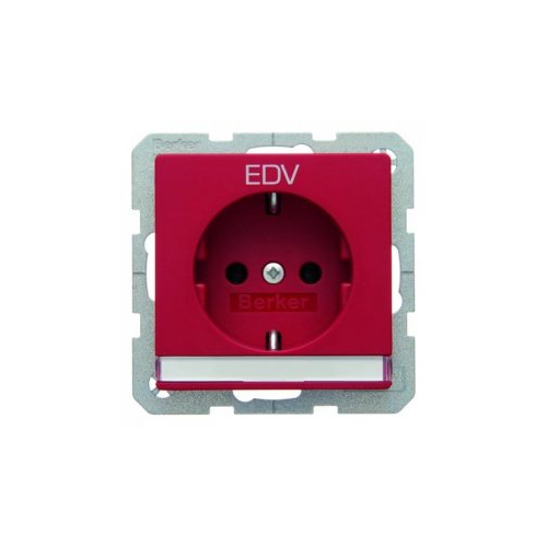  Штепсельная розетка SCHUKO с полем для надписи и оттиском EDV цвет: красный, бархат с надписью "EDV", Q.1 Berker 47506015
