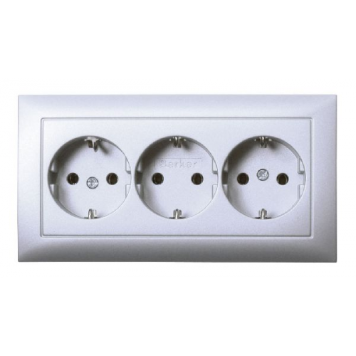  Тройная штепсельная розетка SCHUKO, S.1, цвет: алюминиевый Berker 47661939
