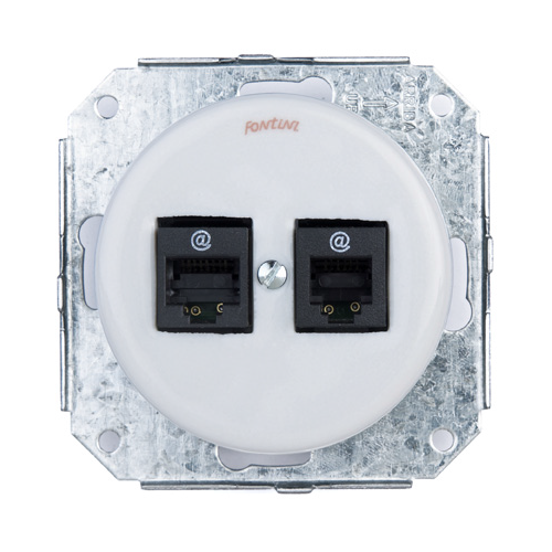  Компьютерная розетка RJ 45, 8 контактов 2-х мест. 6 кат., белая керамика Fontini 31707172