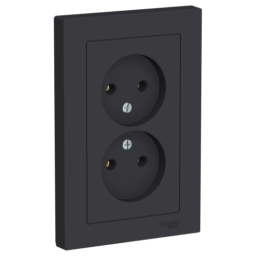  Atlasdesign Розетка двойная без заземления,16А, в сборе, Карбон Schneider Electric ATN001020