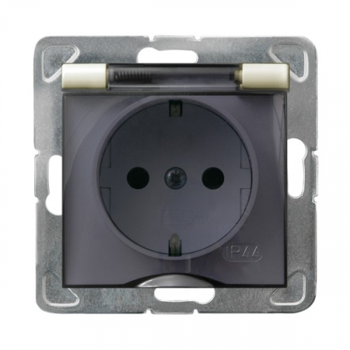 Ospel Impresja Бежевый Розетка 1-ая с/з IP44 с крышкой Schuko, без рамки GPH-1YS/m/27/d