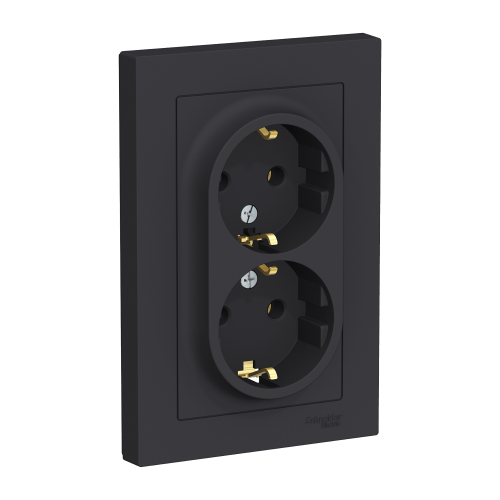 Atlasdesign Розетка двойная с заземлением, 16А, в сборе, Карбон Schneider Electric ATN001024