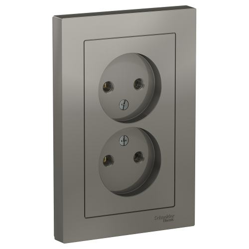  Atlasdesign Розетка двойная без заземления,16А, в сборе, Сталь Schneider Electric ATN000920