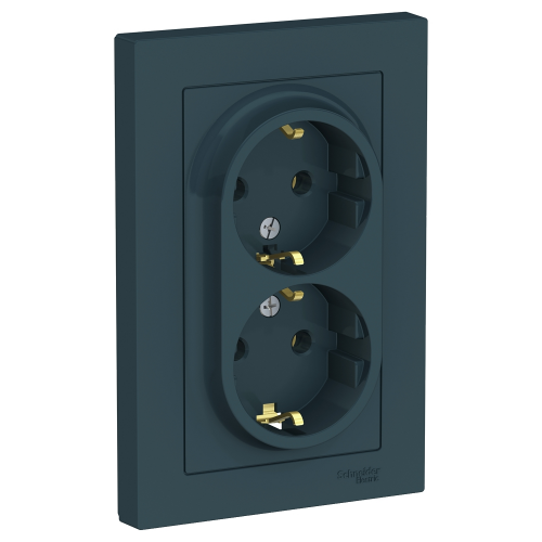  Atlasdesign Розетка двойная с заземлением, 16А, в сборе, Изумруд Schneider Electric ATN000824