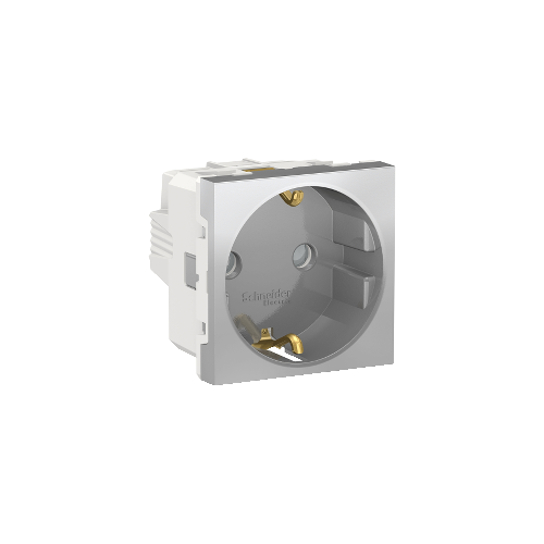 Розетка с заземл., со шторк., винт. зажим, 16А, 250В, 2 мод Алюминий Schneider Electric NU303730