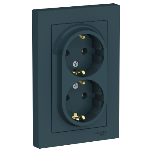  Atlasdesign Розетка двойная с заземлением со шторками, 16А, в сборе, Изумруд Schneider Electric ATN000826