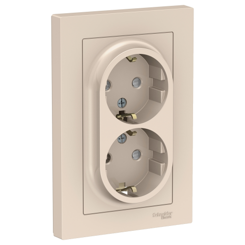  Atlasdesign Розетка двойная с заземлением со шторками, 16А, в сборе, Бежевый Schneider Electric ATN000226