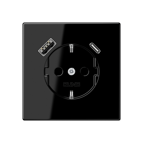  чёрный Розетка SCHUKO® с USB-интерфейсом с 1 гнездо USB типа A и 1 гнездо USB типа C LS серия LS1520-15CASW