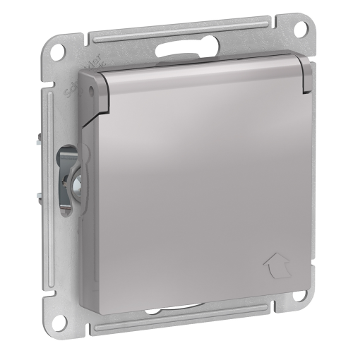  Atlasdesign Розетка с заземл. со шторк. с крышкой, 16А, IP20, механизм, Алюминий Schneider Electric ATN000346