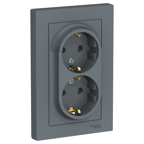  Atlasdesign Розетка двойная с заземлением, 16А, в сборе, Грифель Schneider Electric ATN000724