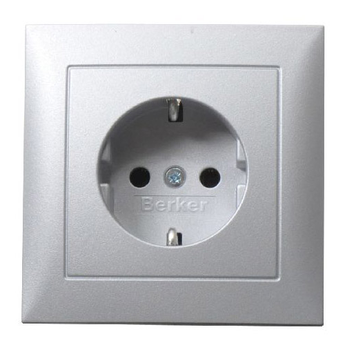  Штепсельная розетка SCHUKO с крышкой цвет: алюминий, матовый S.1 Berker 47429939