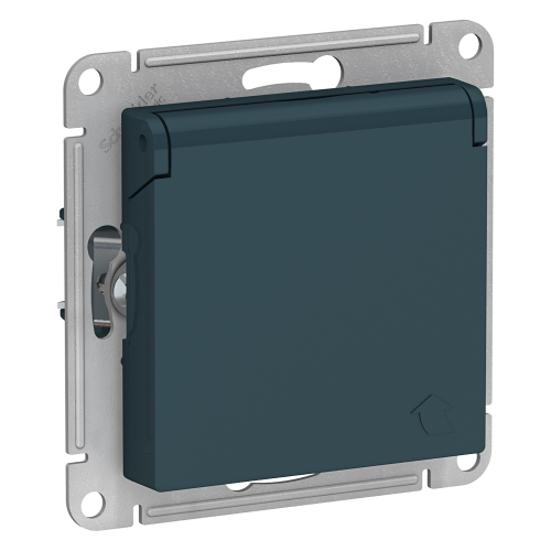  Atlasdesign Розетка с зазем. со шторками с крышкой, 16А, IP20, механизм, Изумруд Schneider Electric ATN000846