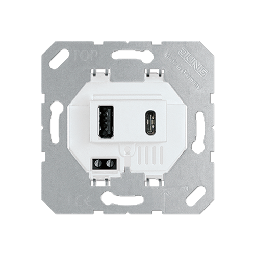  Белая USB зарядное устройство с 1 гнездо USB типа A и 1 гнездо USB типа C Jung USB15CAWW