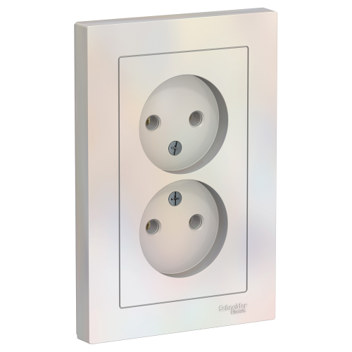  Atlasdesign Розетка двойная без заземления,16А, в сборе, Жемчуг Schneider Electric ATN000420