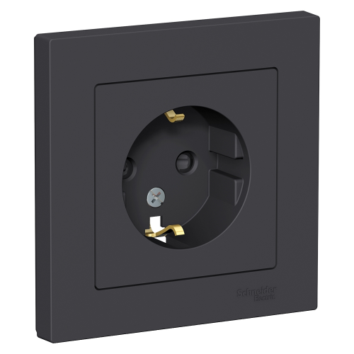  Atlasdesign Розетка с заземлением со шторками, 16А, в сборе, Карбон Schneider Electric ATN001044