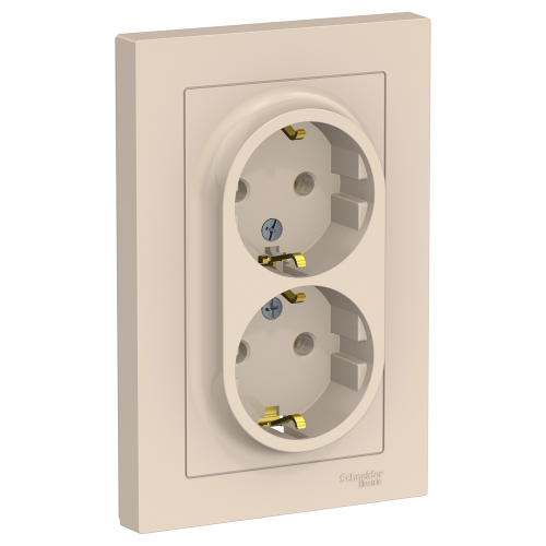  Atlasdesign Розетка двойная с заземлением, 16А, в сборе, Бежевый Schneider Electric ATN000224