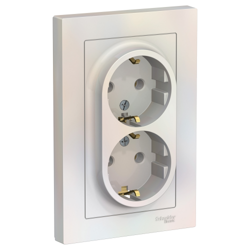  Atlasdesign Розетка двойная с заземлением, 16А, в сборе, Жемчуг Schneider Electric ATN000424