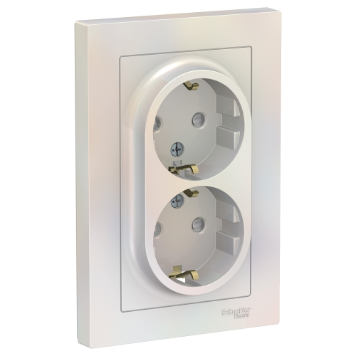  Atlasdesign Розетка двойная с заземлением со шторками, 16А, в сборе, Жемчуг Schneider Electric ATN000426