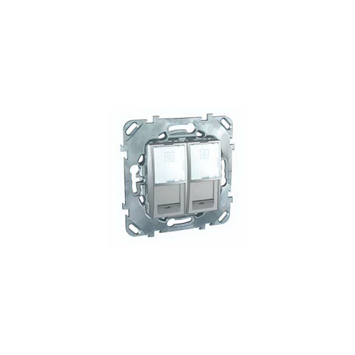  Компьютерная розетка 2хRJ45 кат. 5е, с полем для надписи алюминий Schneider Electric MGU5.2020.30ZD