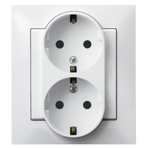 Ospel Impresja Белый Розетка 2-я с/з Schuko, с рамкой GP-2YS/00