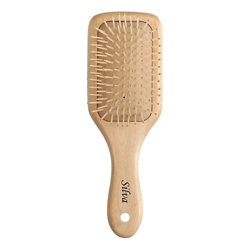 SILVA Щетка для волос на подушке деревянная квадратная с пластиковыми зубьями