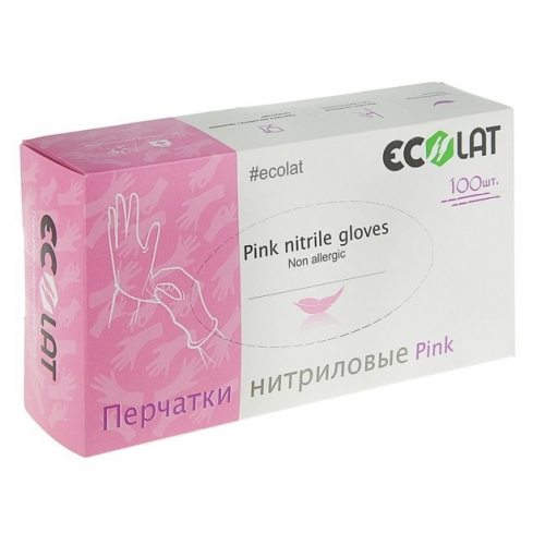 ECOLAT Перчатки нитриловые, розовые, размер XS / Pink EcoLat 100 шт