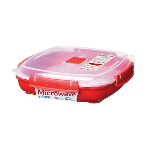 Контейнер Microwave (880 мл), 21х21х6 см, квадратный, красный 1105 Sistema
