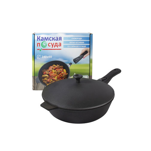 Сковорода со съемной бакелитовой ручкой, 24 см, алюминиевая крышка C4061 Камская посуда