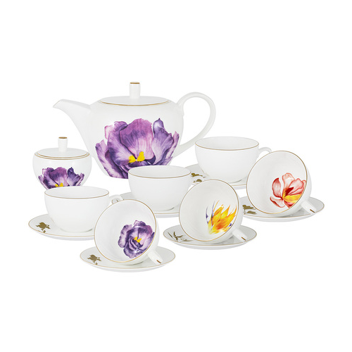 Чайный сервиз Flowers, костяной фарфор, 6 персон, 14 пр. AL-514IR-E11 Anna Lafarg