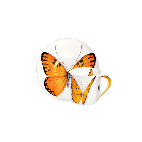Чашка с блюдцем кофейная Butterfly Freedom (100 мл) оранжевая 1-891-D Taitu
