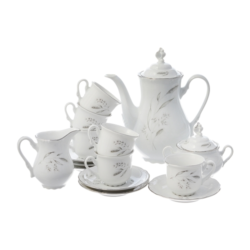 Кофейный сервиз Constance Серебряные колосья Отводка платина, на 6 персон, 15 пр. P1653301SQ17603100 Thun
