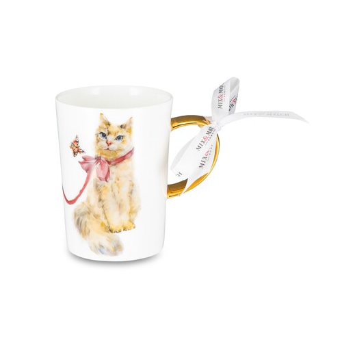 Кружка Синергия Кошка милашка (450 мл), золотистая ручка MON0468-R32-SGH-cat Mix&Match